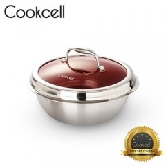 [Cookcell] 쿡셀 통3중 싱글 코팅 IH 가마솥 22cm 레드 + 유리뚜껑